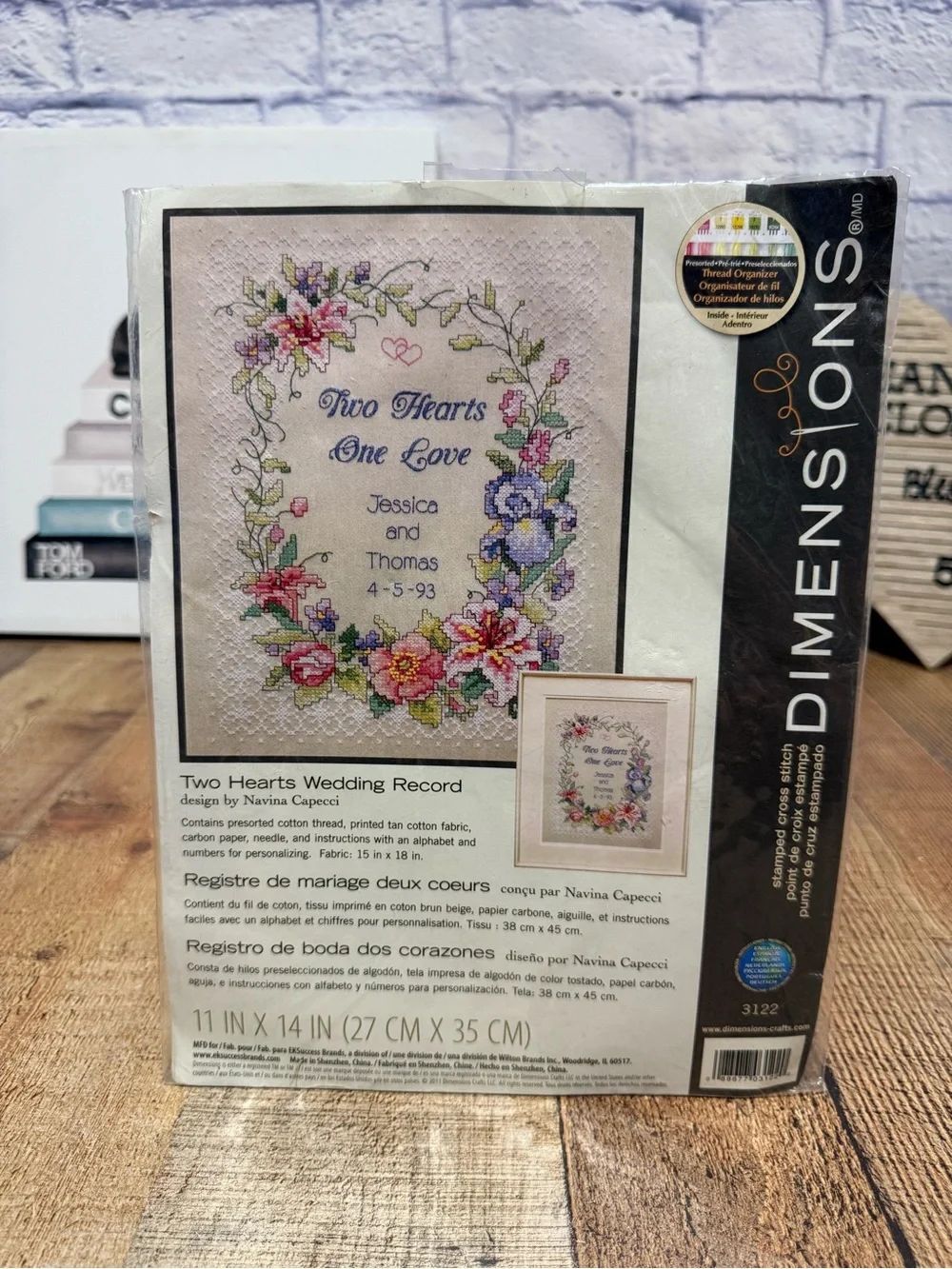 NEW Dimensions Two Hearts Wedding Record Stamped Cross Stitch Kit - Picture 2 of 6
